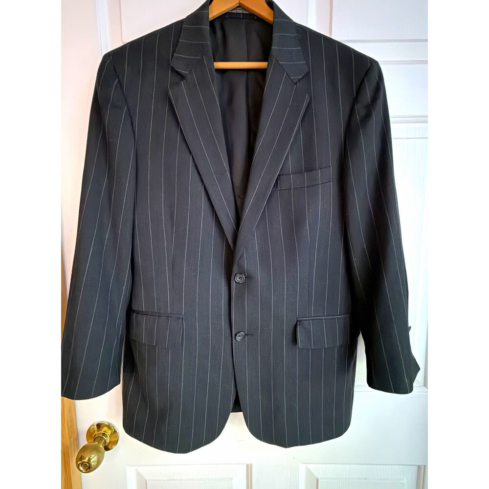 Kostas Men's Wear Men's Black Pinstripe Blazer Single-Breasted 2-Button